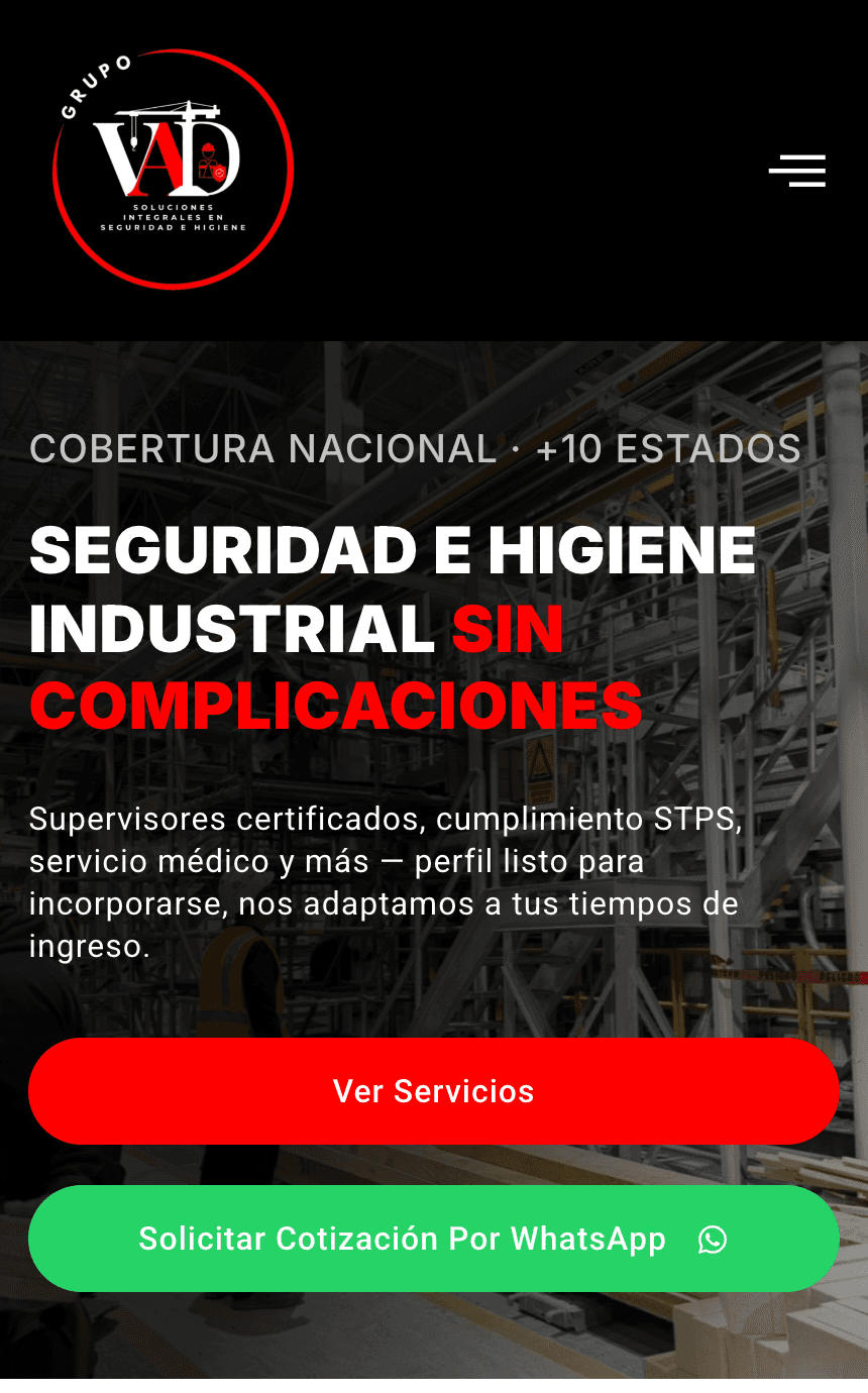 Versión móvil del sitio de Grupo VAD