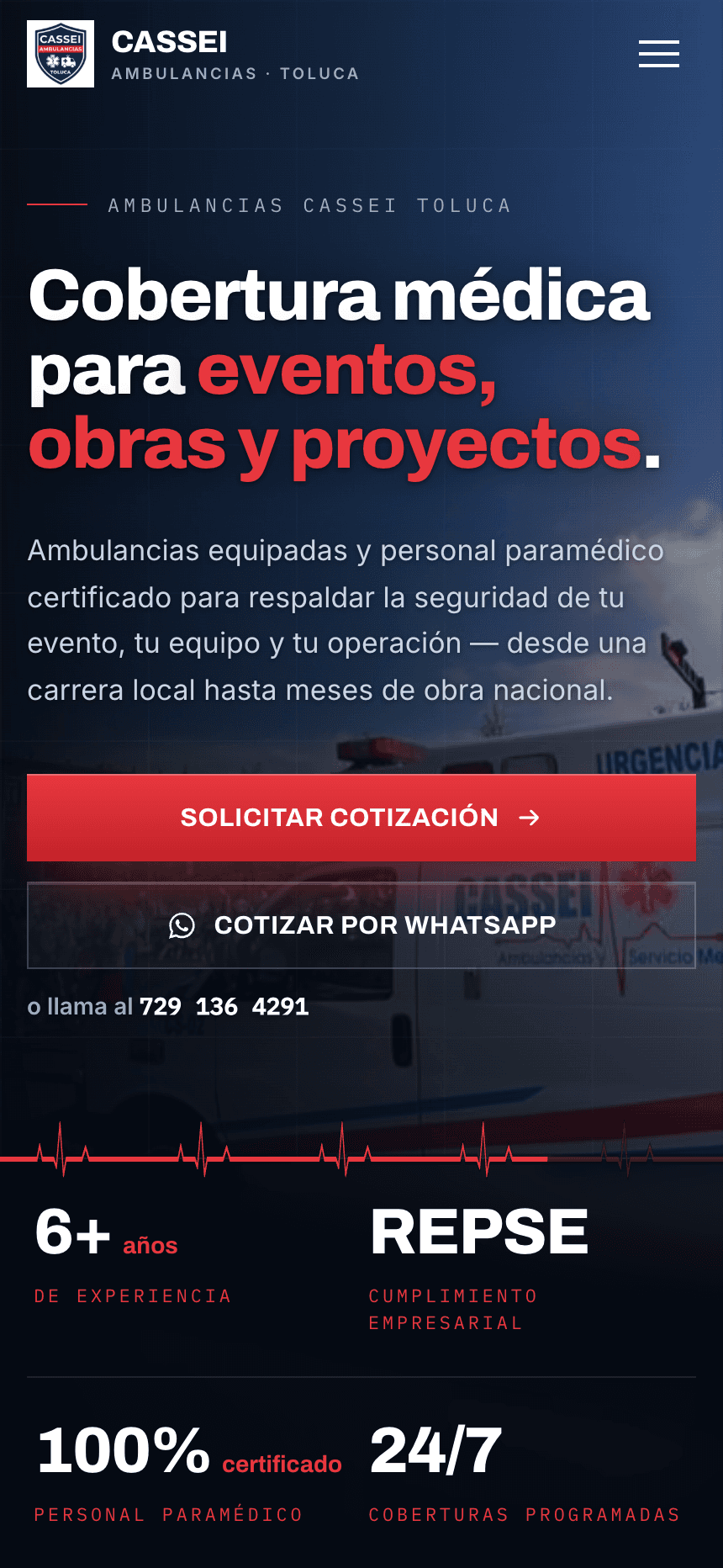 Versión móvil del sitio de Ambulancias CASSEI